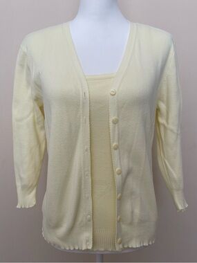 GAP Pale Yellow V‑Neck Button-Down Cardigan & Tank Twinset, Tank M & Cardigan L